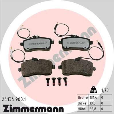 Zimmermann 24134.900.1 - Тормозные колодки, дисковые, комплект avtokuzovplus.com.ua