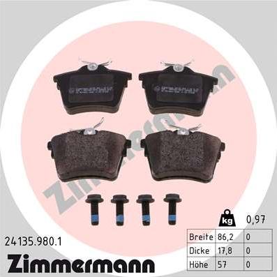 Zimmermann 24135.980.1 - Гальмівні колодки, дискові гальма autocars.com.ua