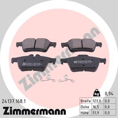 Zimmermann 24137.168.1 - Гальмівні колодки, дискові гальма autocars.com.ua