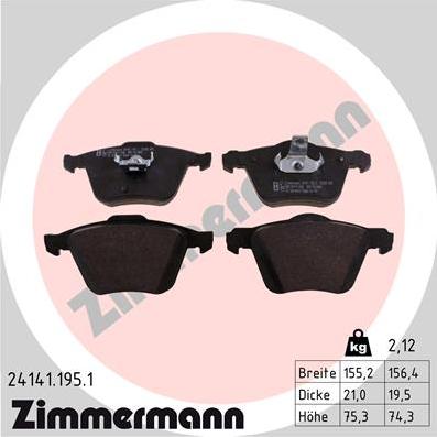Zimmermann 24141.195.1 - Тормозные колодки, дисковые, комплект autodnr.net