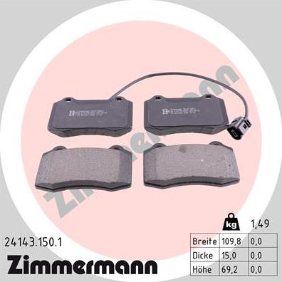Zimmermann 24143.150.1 - Гальмівні колодки, дискові гальма autocars.com.ua