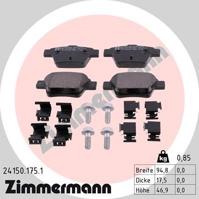 Zimmermann 24150.175.1 - Тормозные колодки, дисковые, комплект autodnr.net