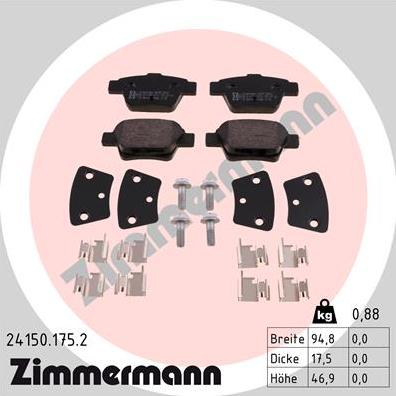 Zimmermann 24150.175.2 - Тормозные колодки, дисковые, комплект avtokuzovplus.com.ua