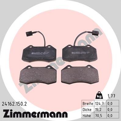Zimmermann 24162.150.2 - Тормозные колодки, дисковые, комплект avtokuzovplus.com.ua