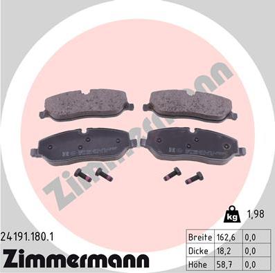 Zimmermann 24191.180.1 - Гальмівні колодки, дискові гальма autocars.com.ua