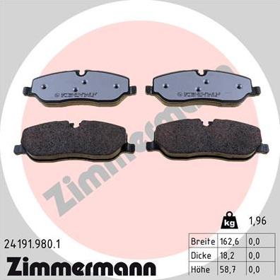 Zimmermann 24191.980.1 - Тормозные колодки, дисковые, комплект avtokuzovplus.com.ua