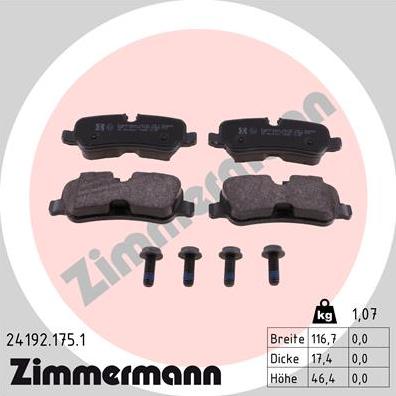 Zimmermann 24192.175.1 - Тормозные колодки, дисковые, комплект avtokuzovplus.com.ua