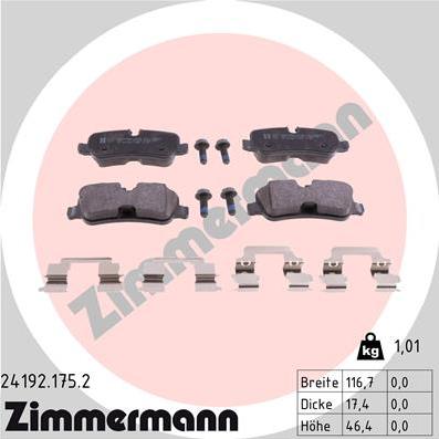 Zimmermann 24192.175.2 - Гальмівні колодки, дискові гальма autocars.com.ua