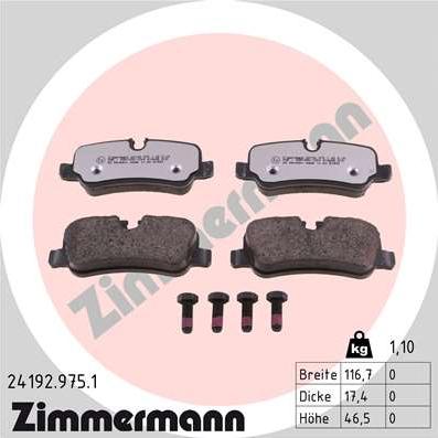 Zimmermann 24192.975.1 - Тормозные колодки, дисковые, комплект avtokuzovplus.com.ua