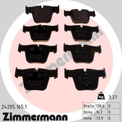 Zimmermann 24205.165.1 - Тормозные колодки, дисковые, комплект autodnr.net