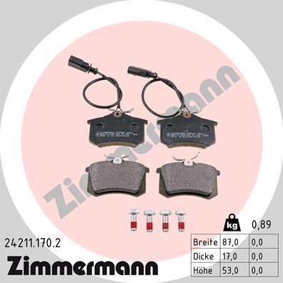 Zimmermann 24211.170.2 - Тормозные колодки, дисковые, комплект avtokuzovplus.com.ua