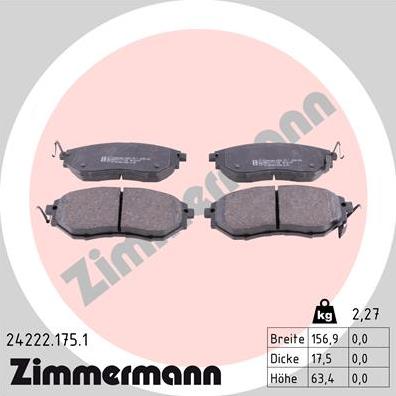 Zimmermann 24222.175.1 - Гальмівні колодки, дискові гальма autocars.com.ua