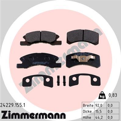 Zimmermann 24229.155.1 - Гальмівні колодки, дискові гальма autocars.com.ua