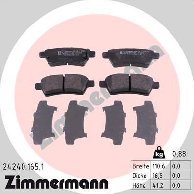 Zimmermann 24240.165.1 - Гальмівні колодки, дискові гальма autocars.com.ua