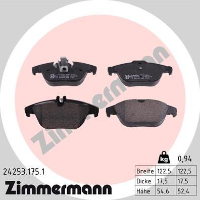 Zimmermann 24253.175.1 - Гальмівні колодки, дискові гальма autocars.com.ua