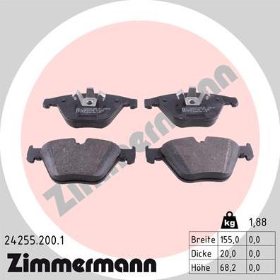 Zimmermann 24255.200.1 - Тормозные колодки, дисковые, комплект avtokuzovplus.com.ua