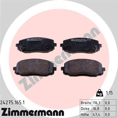 Zimmermann 24275.165.1 - Тормозные колодки, дисковые, комплект avtokuzovplus.com.ua