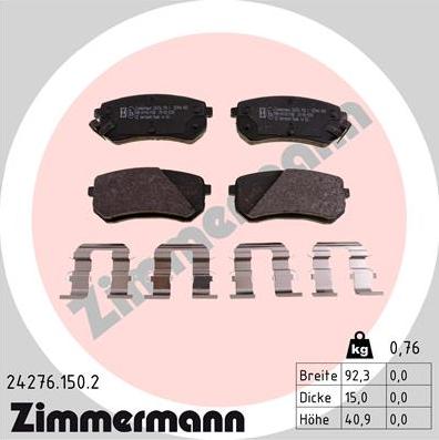 Zimmermann 24276.150.2 - Гальмівні колодки, дискові гальма autocars.com.ua