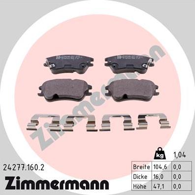 Zimmermann 24277.160.2 - Гальмівні колодки, дискові гальма autocars.com.ua