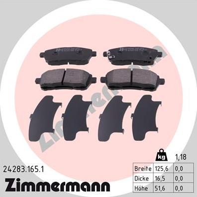 Zimmermann 24283.165.1 - Тормозные колодки, дисковые, комплект autodnr.net
