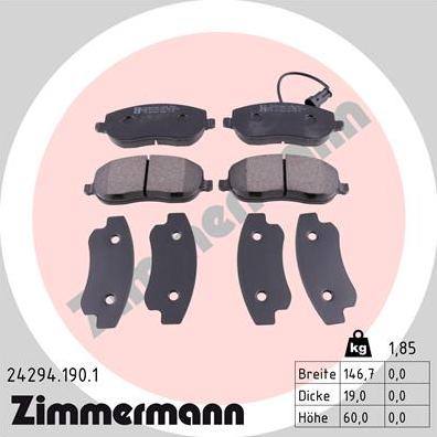 Zimmermann 24294.190.1 - Тормозные колодки, дисковые, комплект avtokuzovplus.com.ua