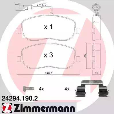 Zimmermann 24294.190.2 - Тормозные колодки, дисковые, комплект avtokuzovplus.com.ua