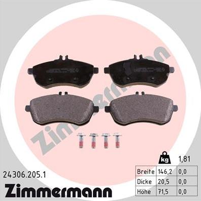 Zimmermann 24306.205.1 - Тормозные колодки, дисковые, комплект autodnr.net