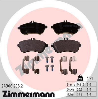 Zimmermann 24306.205.2 - Гальмівні колодки, дискові гальма autocars.com.ua