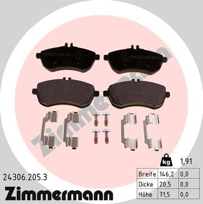 Zimmermann 24306.205.3 - Гальмівні колодки, дискові гальма autocars.com.ua