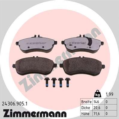 Zimmermann 24306.905.1 - Тормозные колодки, дисковые, комплект autodnr.net