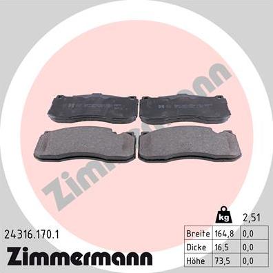Zimmermann 24316.170.1 - Тормозные колодки, дисковые, комплект avtokuzovplus.com.ua