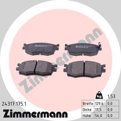 Zimmermann 24317.175.1 - Тормозные колодки, дисковые, комплект avtokuzovplus.com.ua