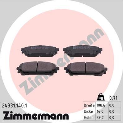 Zimmermann 24331.140.1 - Тормозные колодки, дисковые, комплект avtokuzovplus.com.ua