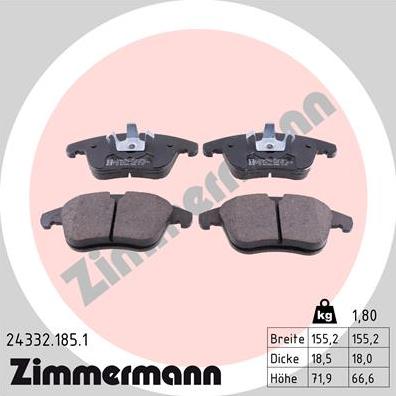 Zimmermann 24332.185.1 - Комплект гальмівних колодок autocars.com.ua