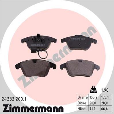 Zimmermann 24333.200.1 - Тормозные колодки, дисковые, комплект avtokuzovplus.com.ua