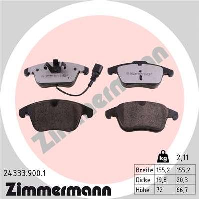 Zimmermann 24333.900.1 - Тормозные колодки, дисковые, комплект avtokuzovplus.com.ua