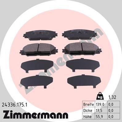 Zimmermann 24336.175.1 - Гальмівні колодки, дискові гальма autocars.com.ua