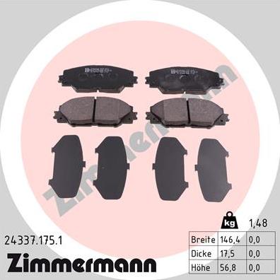 Zimmermann 24337.175.1 - Тормозные колодки, дисковые, комплект avtokuzovplus.com.ua