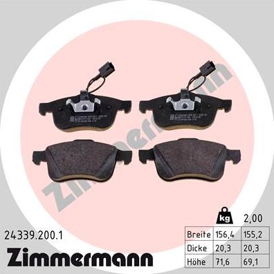 Zimmermann 24339.200.1 - Тормозные колодки, дисковые, комплект avtokuzovplus.com.ua