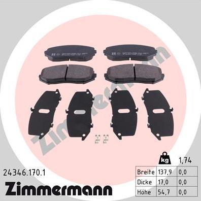 Zimmermann 24346.170.1 - Тормозные колодки, дисковые, комплект avtokuzovplus.com.ua