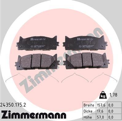 Zimmermann 24350.175.2 - Гальмівні колодки, дискові гальма autocars.com.ua