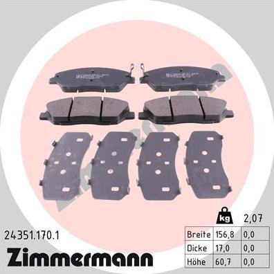 Zimmermann 24351.170.1 - Тормозные колодки, дисковые, комплект avtokuzovplus.com.ua