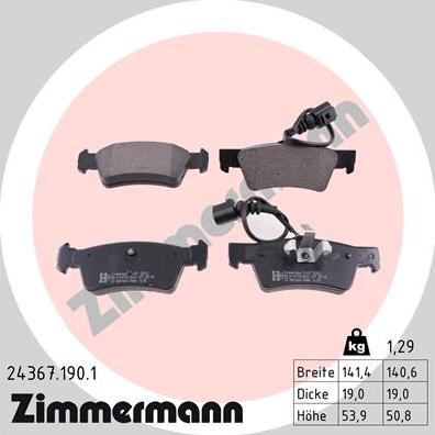Zimmermann 24367.190.1 - Гальмівні колодки, дискові гальма autocars.com.ua