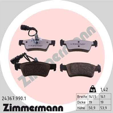 Zimmermann 24367.990.1 - Гальмівні колодки, дискові гальма autocars.com.ua