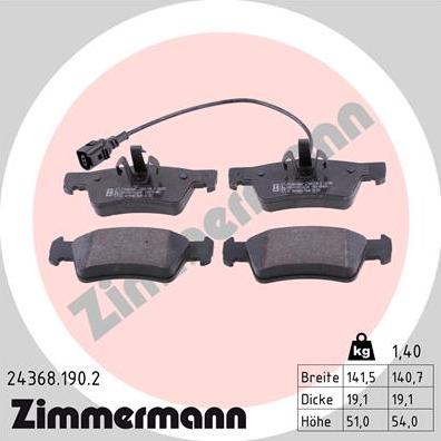 Zimmermann 24368.190.2 - Гальмівні колодки, дискові гальма autocars.com.ua