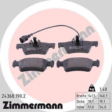 Zimmermann 24368.190.2 - Тормозные колодки, дисковые, комплект avtokuzovplus.com.ua