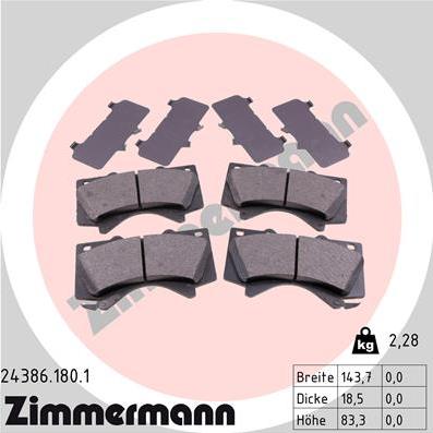 Zimmermann 24386.180.1 - Тормозные колодки, дисковые, комплект avtokuzovplus.com.ua