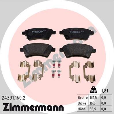 Zimmermann 24391.160.2 - Гальмівні колодки, дискові гальма autocars.com.ua