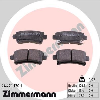 Zimmermann 24421.170.1 - Гальмівні колодки, дискові гальма autocars.com.ua