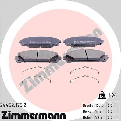 Zimmermann 24452.175.2 - Гальмівні колодки, дискові гальма autocars.com.ua